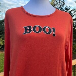 NWT Halloween 🎃 Boo! Ladies Shirt, XL, Orange, Cotton/Poly, Ghost Boo - black